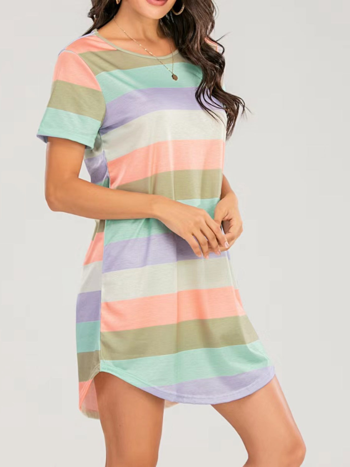 Sunset and Swim  Striped Round Neck Short Sleeve Tee Dress Sunset and Swim   