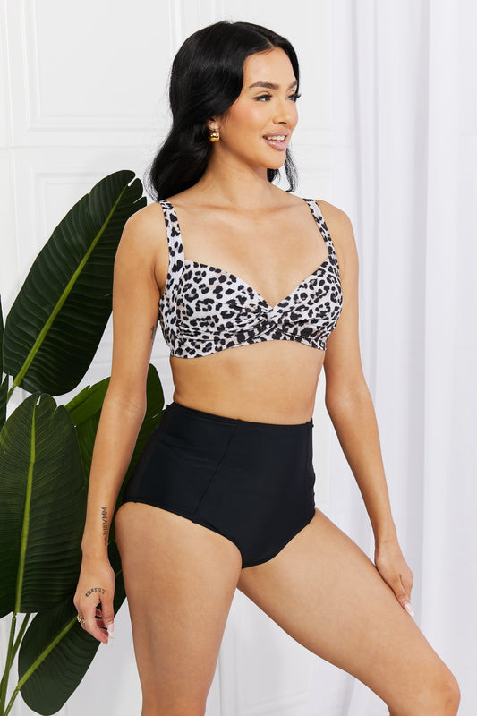 Marina West Swim Take A Dip Twist High-Rise Bikini in Leopard  Sunset and Swim Leopard S 