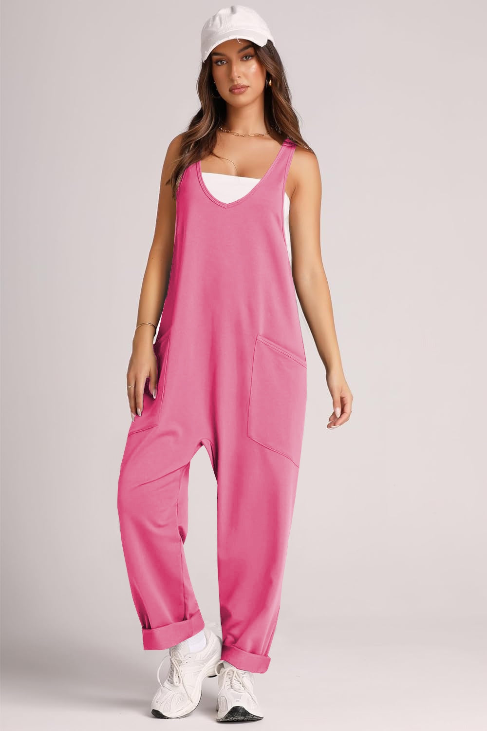 Sunset and Swim  Wide Strap Jumpsuit with Pockets Sunset and Swim Hot Pink S 