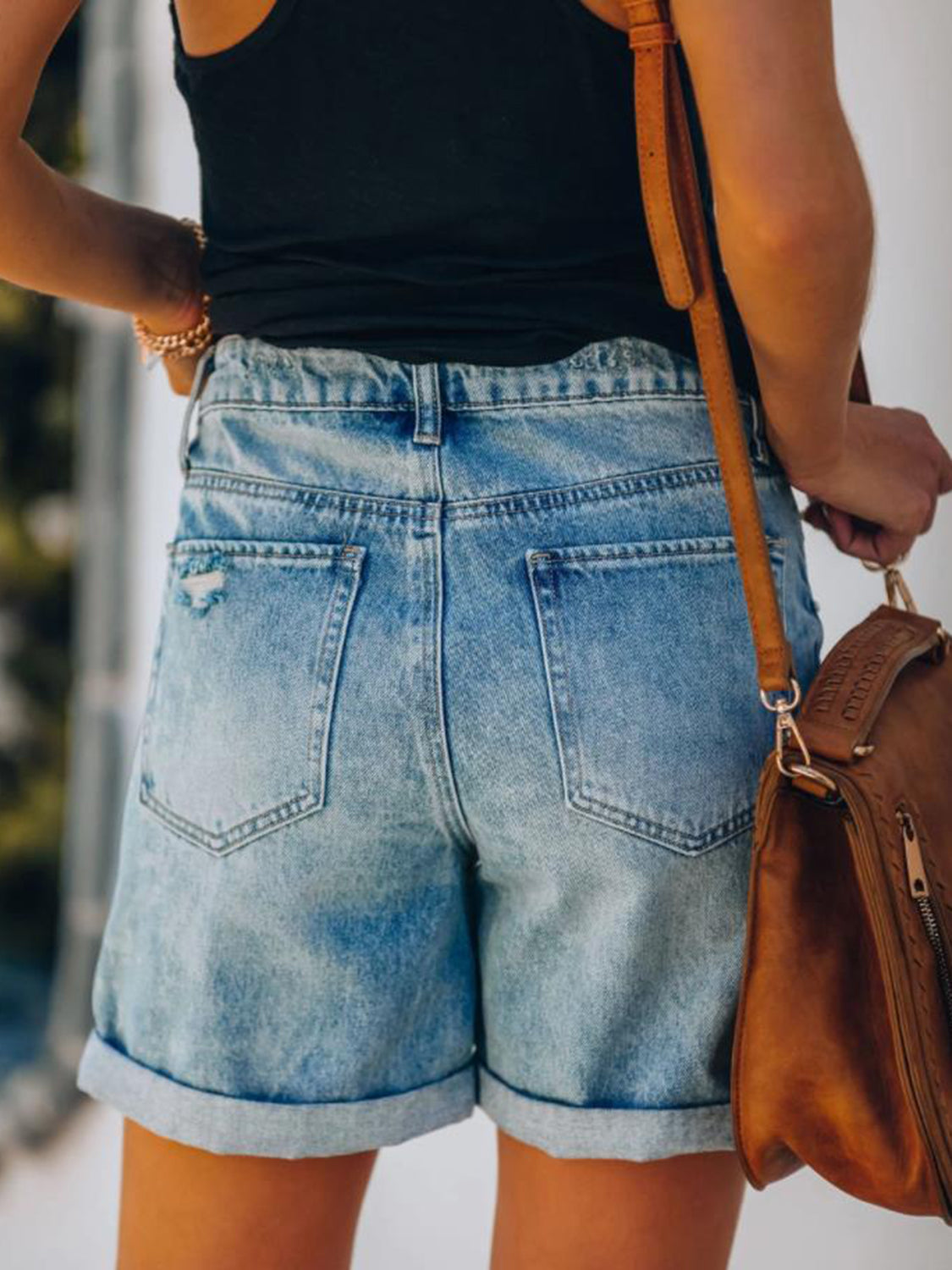 Distressed Denim Shorts with Pockets Sunset and Swim   