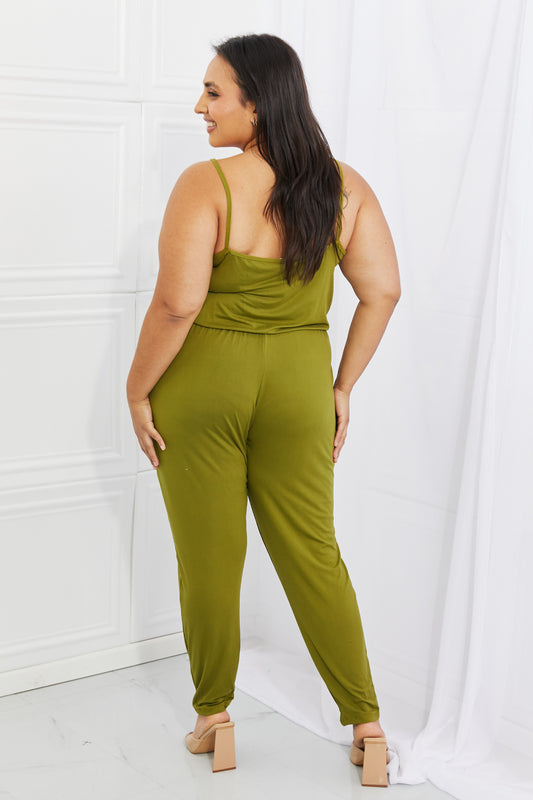 Capella Comfy Casual Plus Size Solid Elastic Waistband Jumpsuit in Chartreuse Sunset and Swim   