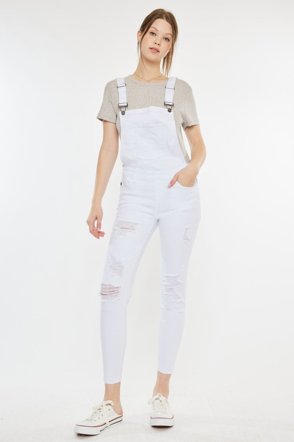 Kancan Distressed Skinny Denim Overalls Sunset and Swim   