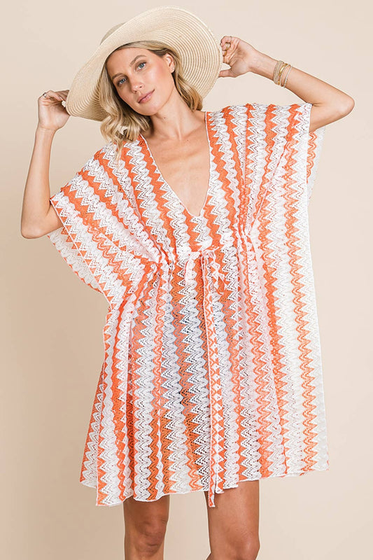 Sunset Vacation  Cotton Bleu by Nu Label Multi Crochet Lace Beach Cover Up  Sunset and Swim Orange S 