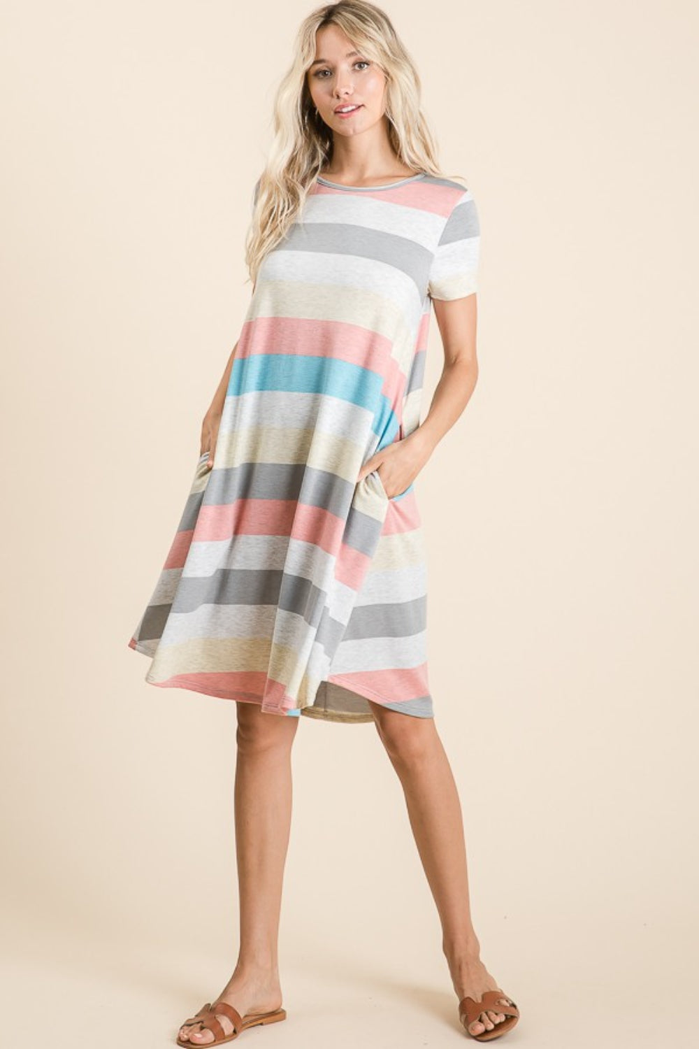 Sunset and Swim  Striped Short Sleeve Dress with Pockets Sunset and Swim   