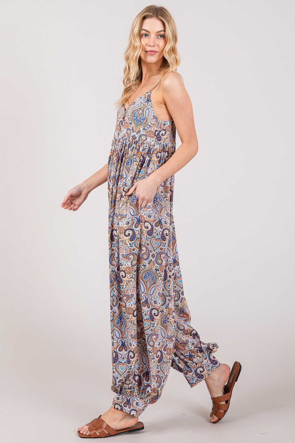 SAGE + FIG Plus Size Multi Paisley Print Sleeveless Jumpsuit Sunset and Swim   