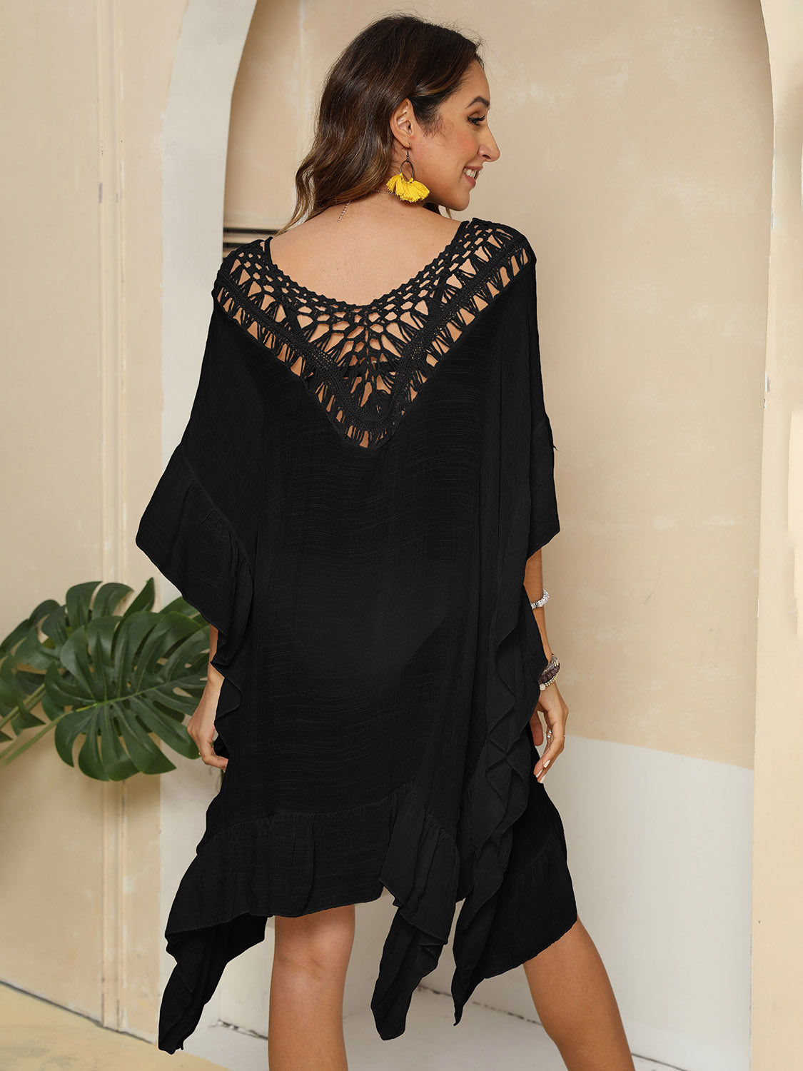 Sunset Vacation  Cutout Ruffled Half Sleeve Beach Cover Up Sunset and Swim   