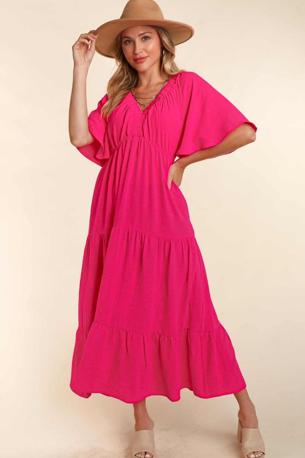 Sunset Vacation Tiered Babydoll Maxi Dress with Side Pocket Sunset and Swim   