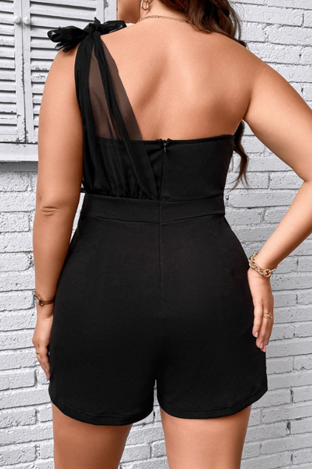 Plus Size One-Shoulder Romper Sunset and Swim   