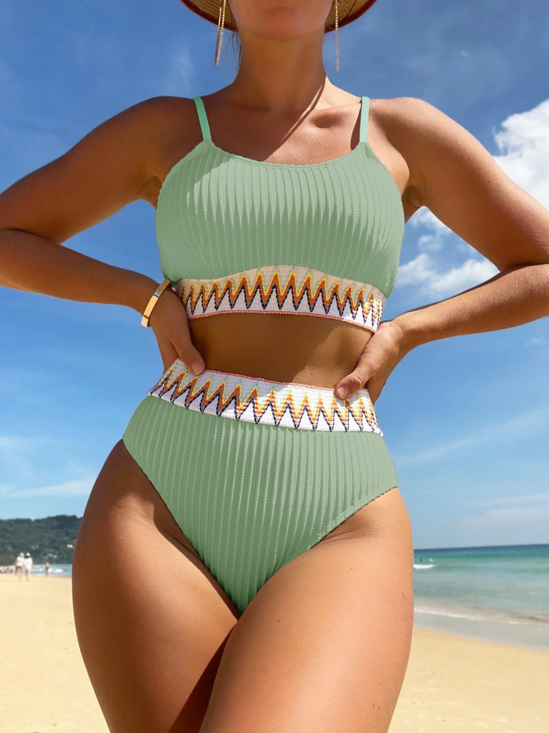 Sunset Vacation  Scoop Neck Spaghetti Strap Two-Piece Swim Set Sunset and Swim   