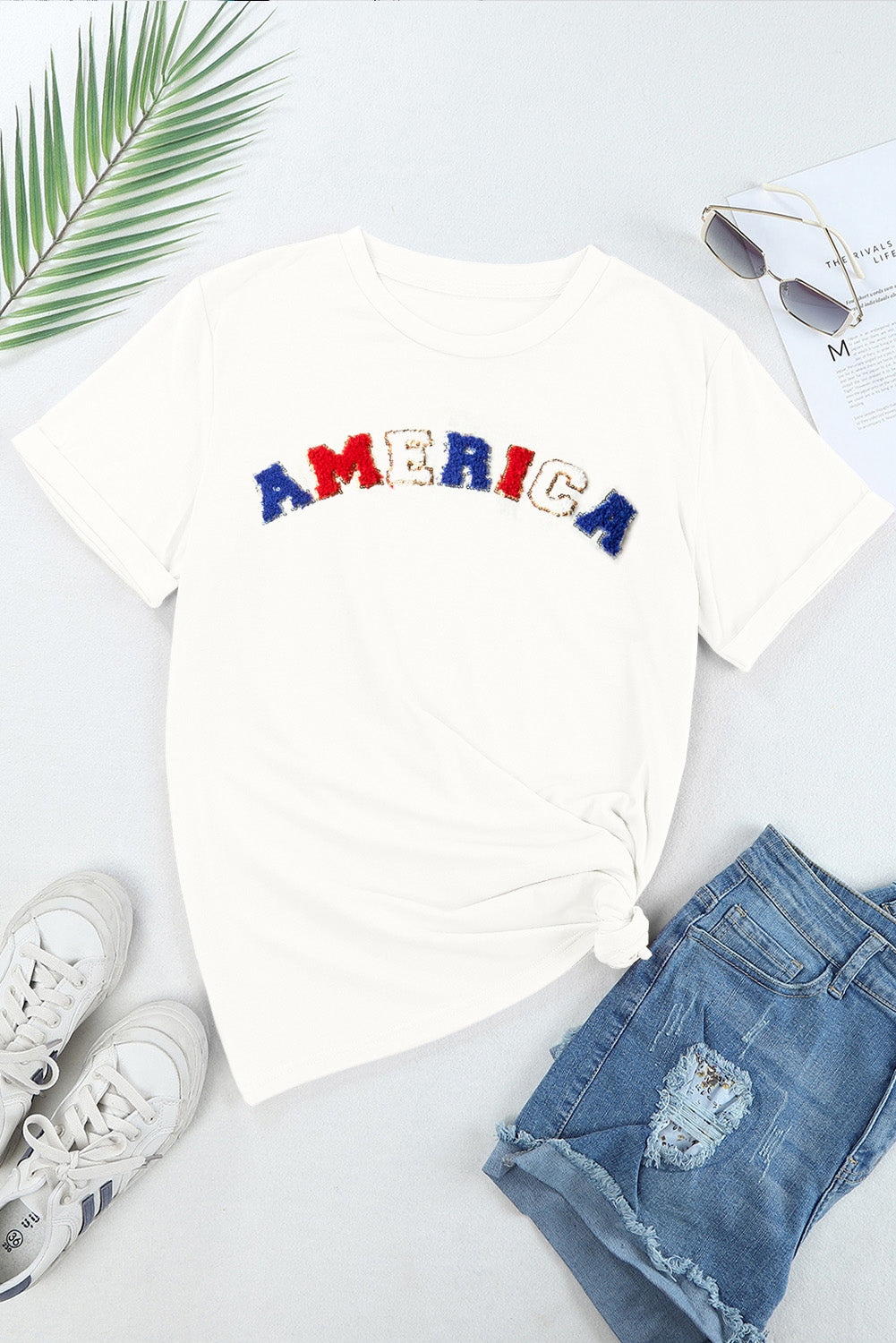 AMERICA Round Neck Short Sleeve T-Shirt  Sunset and Swim   