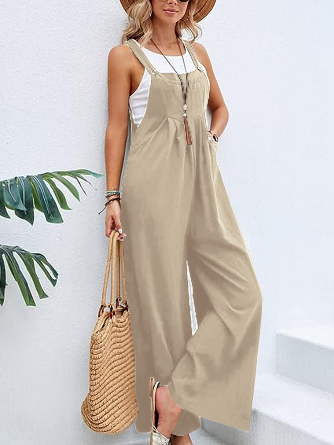 Full Size Wide Leg Overalls with Pockets Sunset and Swim   