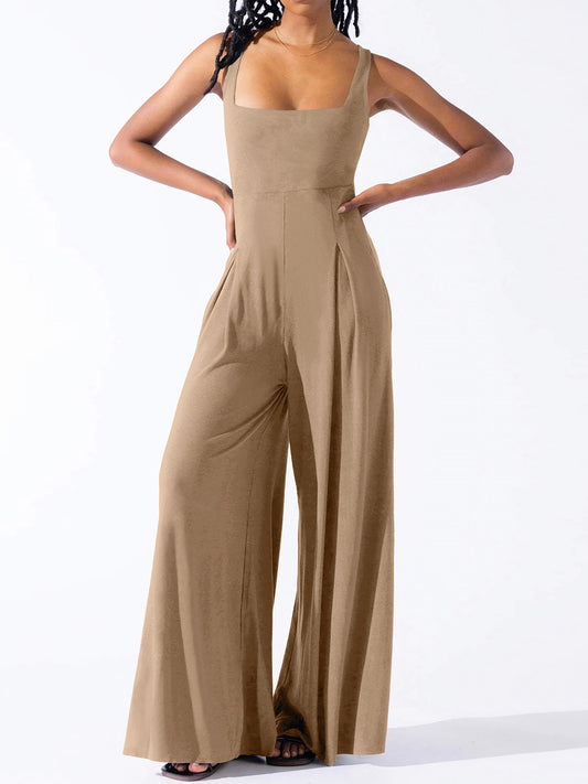 Square Neck Wide Strap Jumpsuit  Sunset and Swim   