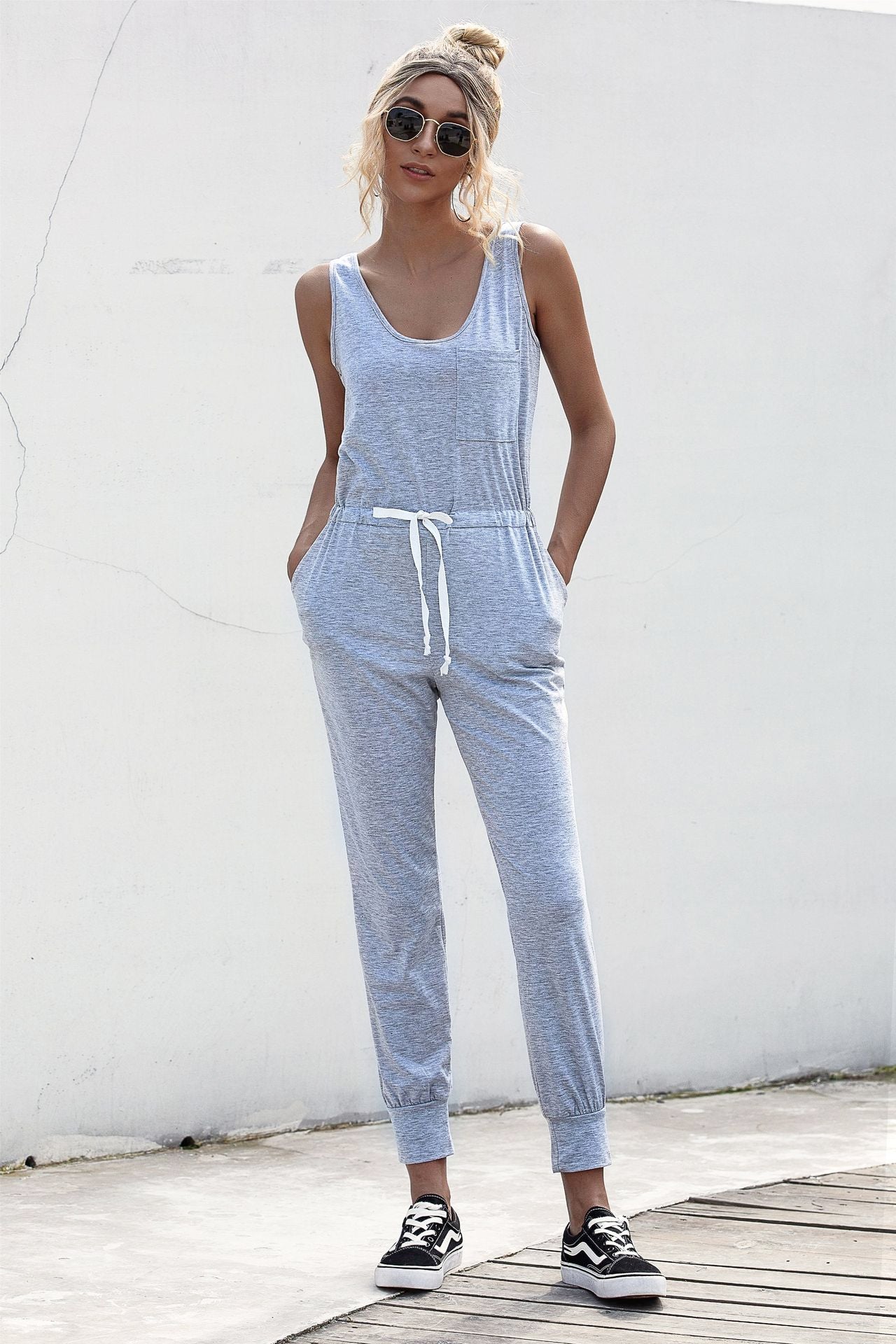 Sunset and Swim Knot Sleeveless Waist Jumpsuit Sunset and Swim Gray S 