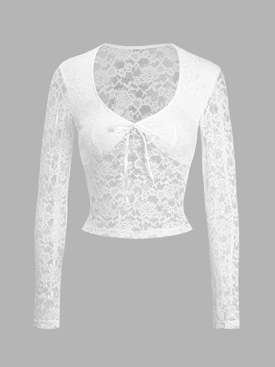 Devine Scoop Neck Long Sleeve Lace Top Sunset and Swim White S 