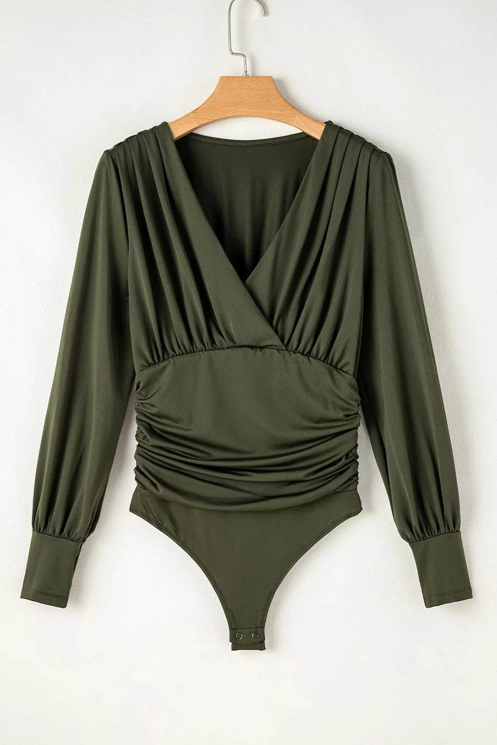 Ruched Surplice Long Sleeve Bodysuit Sunset and Swim   