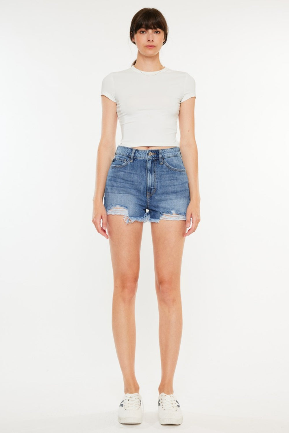 Kancan Distressed Raw Hem High Waist Denim Shorts Sunset and Swim   