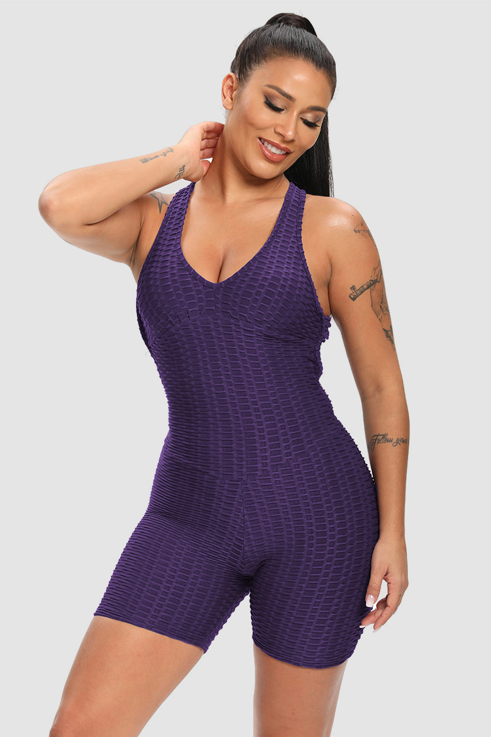 Crisscross Wide Strap Active Romper Sunset and Swim Violet S 