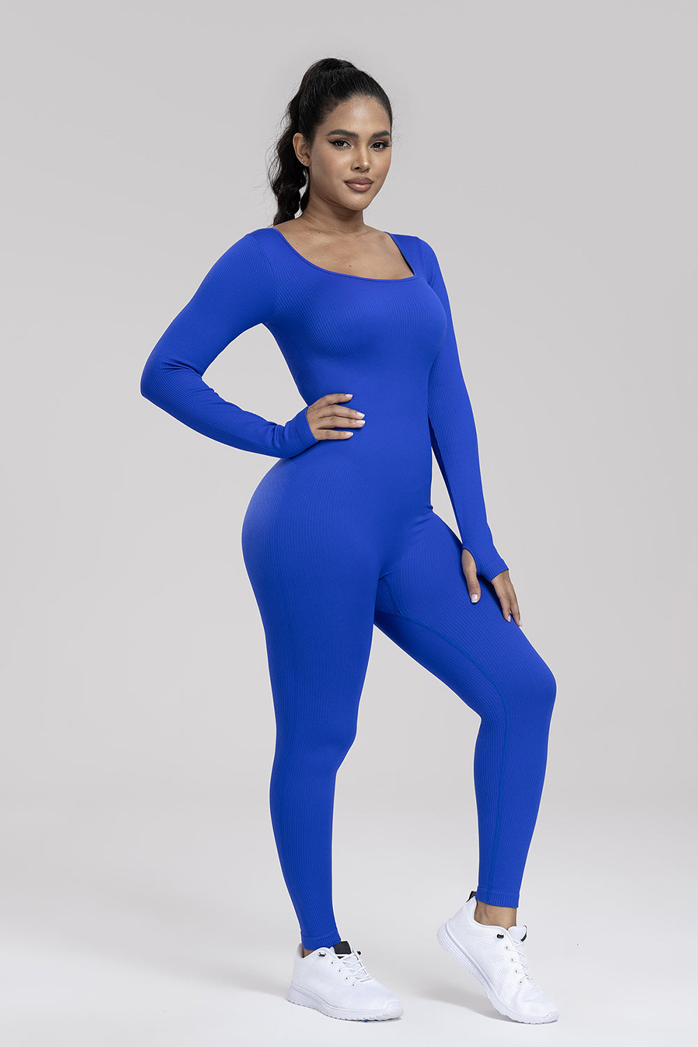 Square Neck Long Sleeve Active Jumpsuit Sunset and Swim Royal  Blue S 