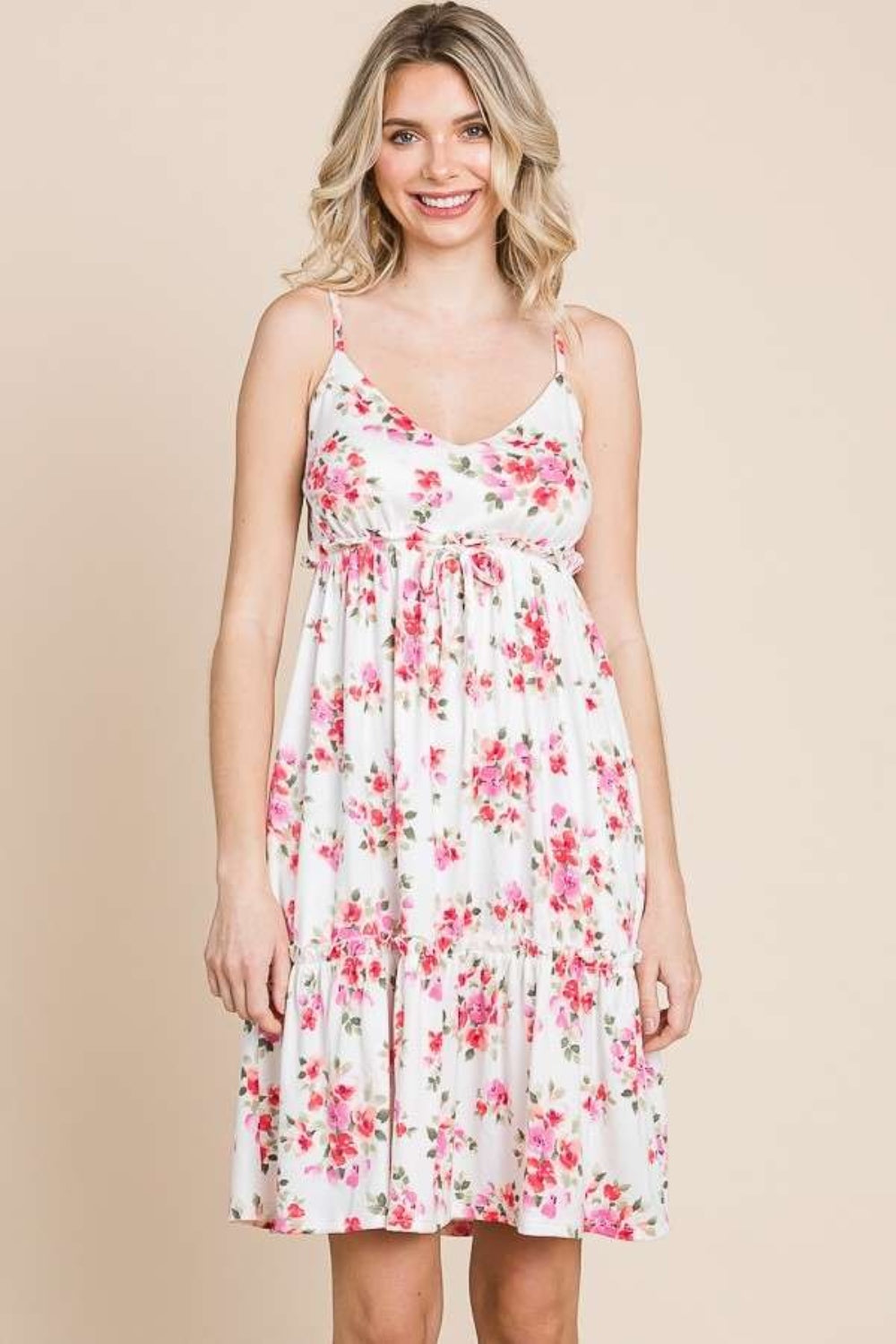 Sunset and Swim  Full Size Floral Frill Cami Dress Sunset and Swim Ivory S 