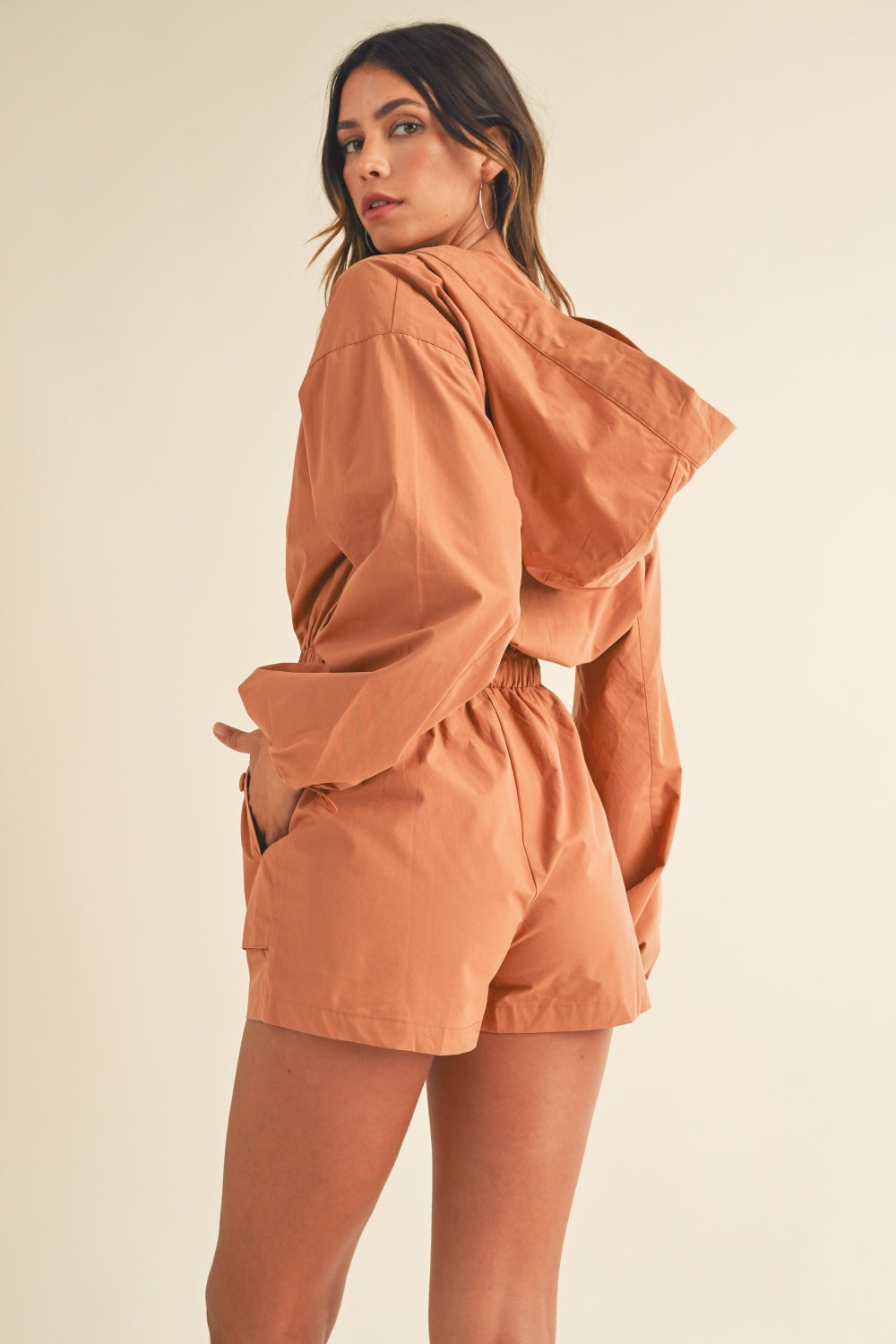 Mable Snap Down Long Sleeve Hooded Romper Sunset and Swim   