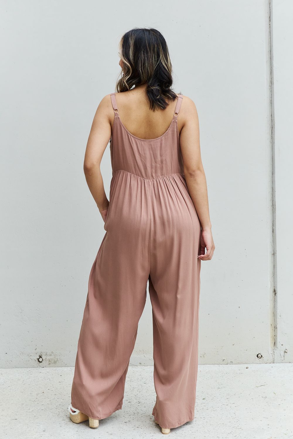 HEYSON All Day Full Size Wide Leg Button Down Jumpsuit in Mocha  Sunset and Swim   