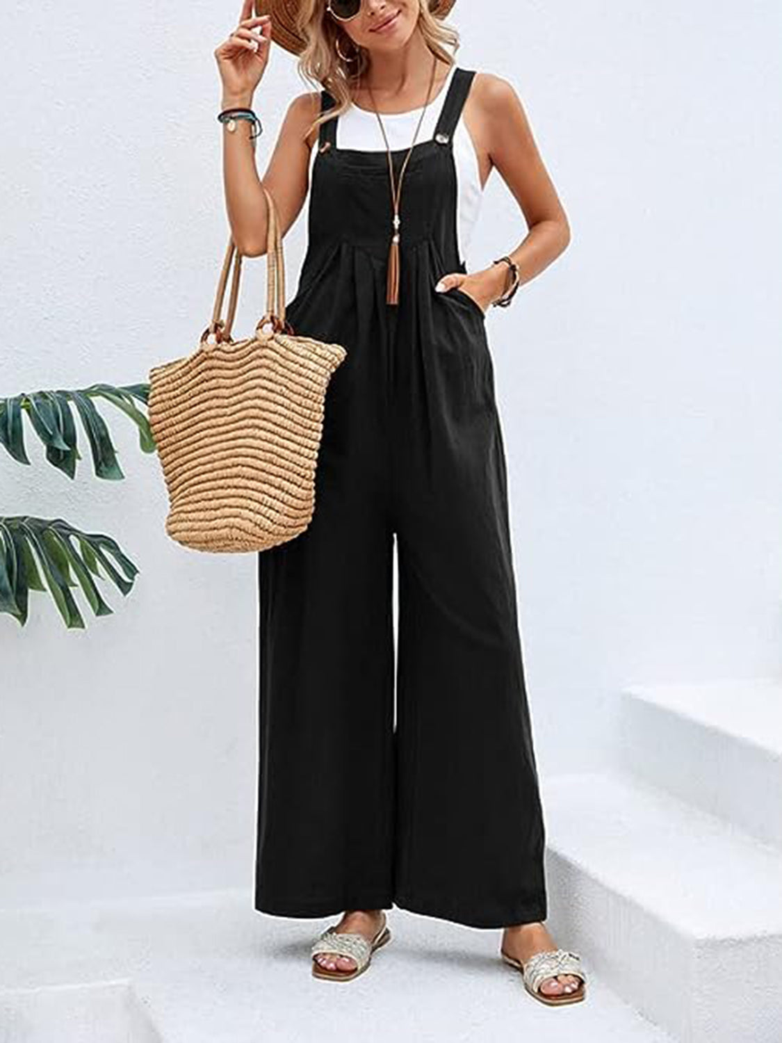 Full Size Wide Leg Overalls with Pockets Sunset and Swim   