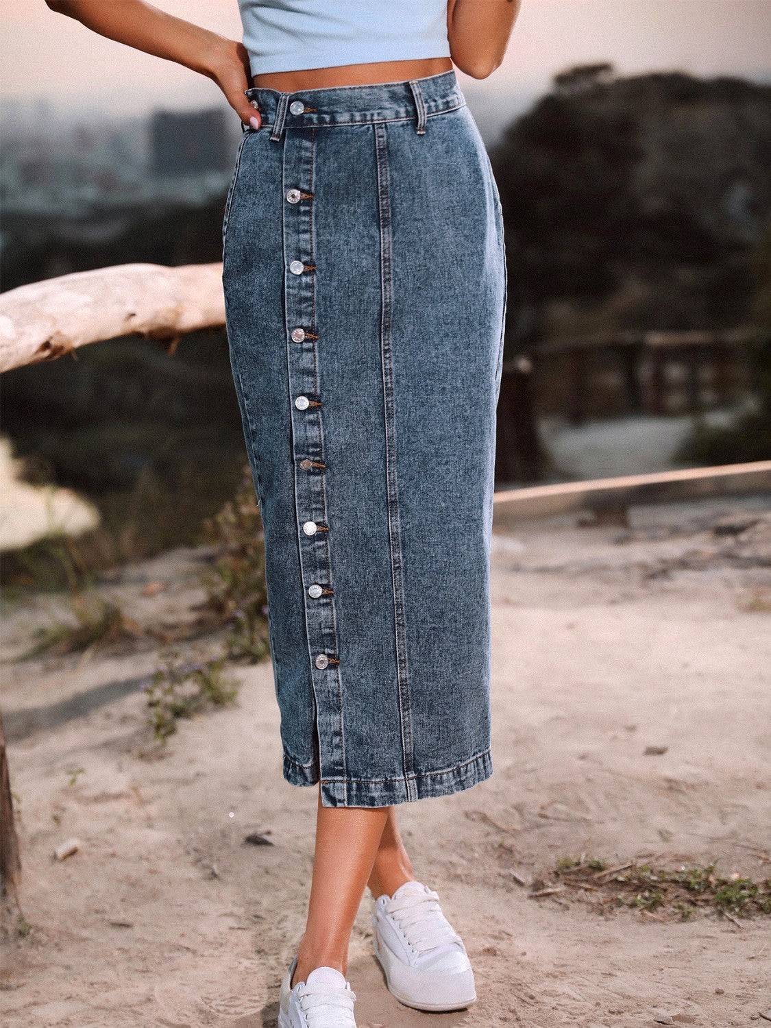 Button Down Denim Skirt  Sunset and Swim   