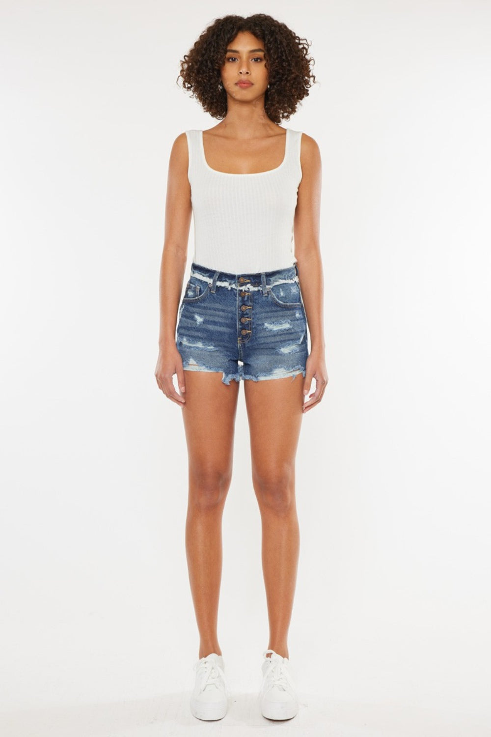 Kancan Distressed Button Fly Denim Shorts Sunset and Swim   