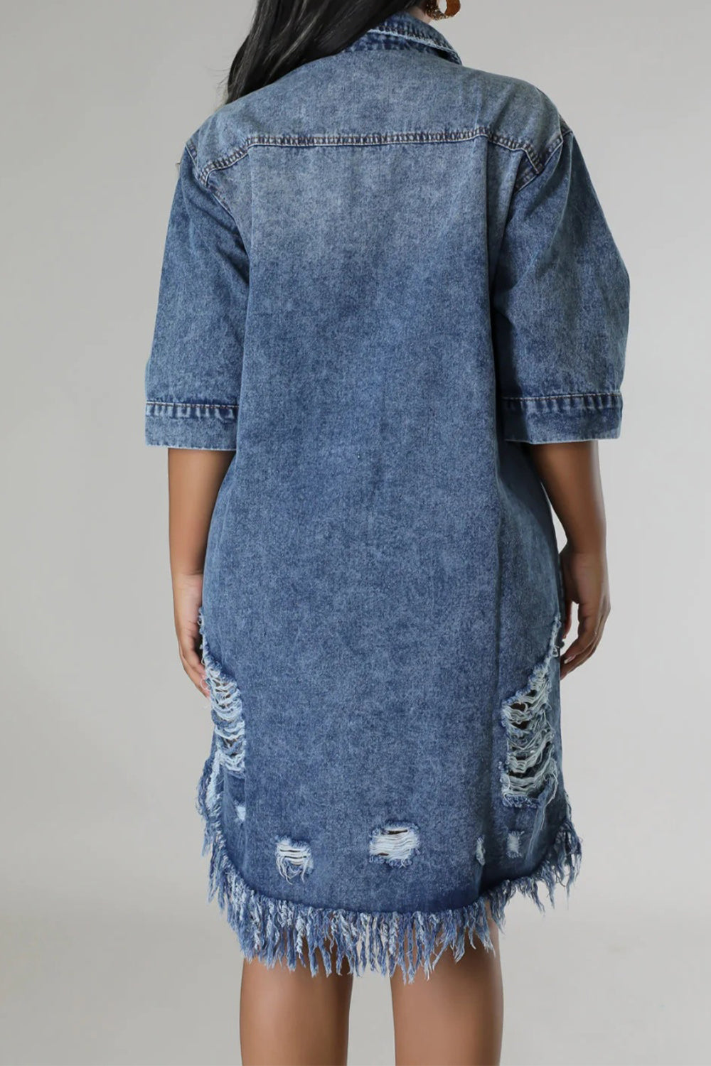 Sunset Vacation  Distressed Raw Hem Button Up Denim Dress Sunset and Swim   