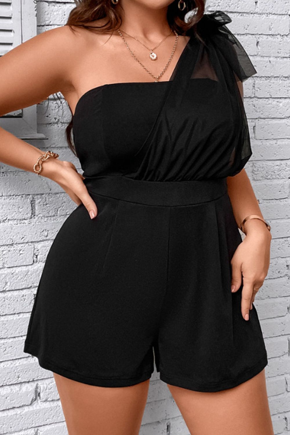 Plus Size One-Shoulder Romper Sunset and Swim   