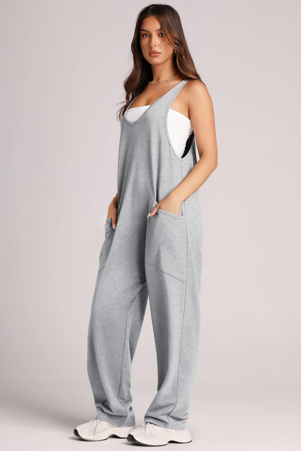 Sunset and Swim  Wide Strap Jumpsuit with Pockets Sunset and Swim Heather Gray S 