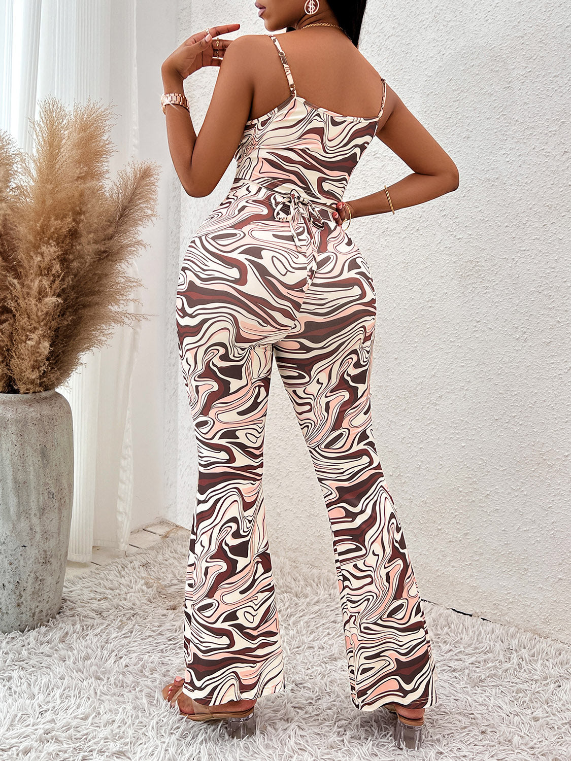 Printed Sleeveless Wide Leg Jumpsuit Sunset and Swim   