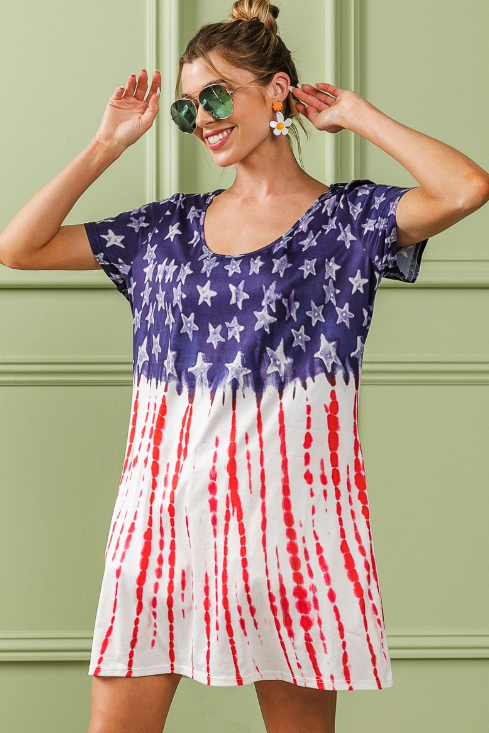 BiBi American Flag Theme Tee Dress Sunset and Swim Navy/Red S 