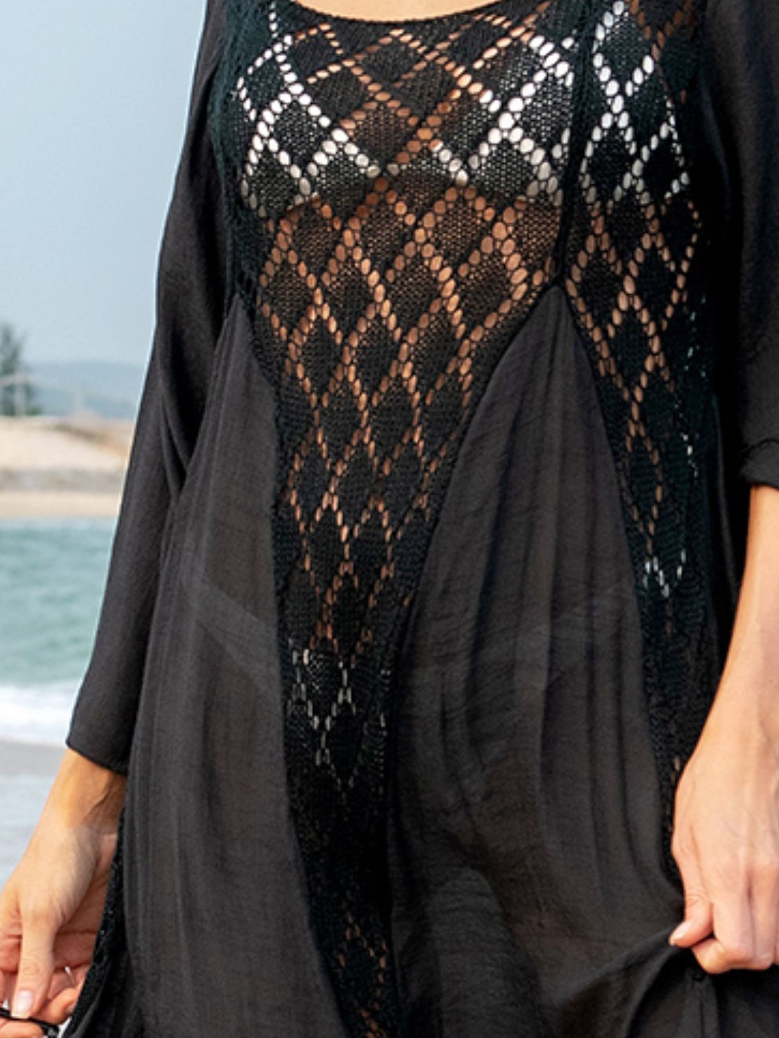 Sunset Vacation Cutout Scoop Neck Half Sleeve Cover Up Sunset and Swim   