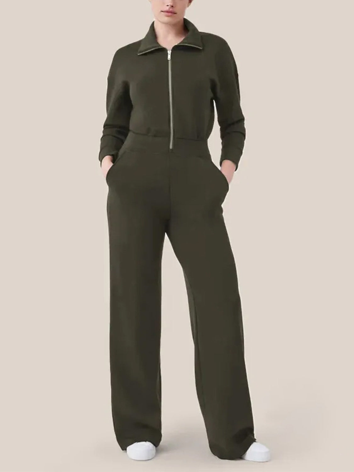 Sunset and Swim  Zip Up Long Sleeve Jumpsuit with Pockets  Sunset and Swim Army Green XS 