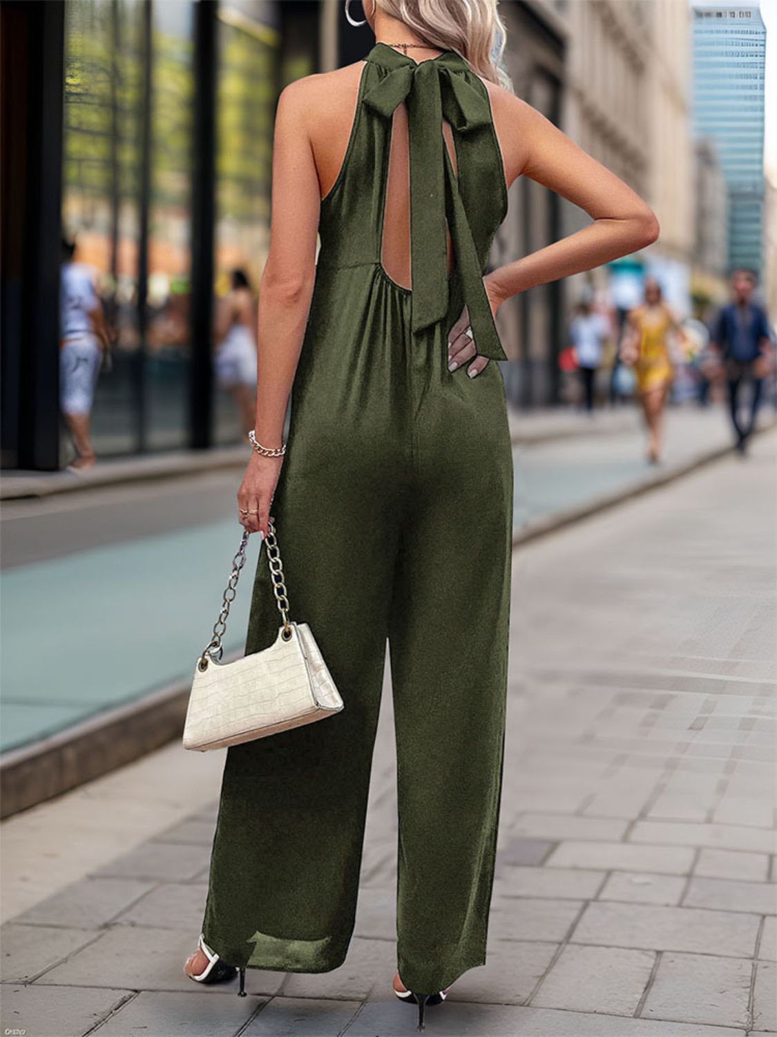 Tied Grecian Wide Leg Jumpsuit Sunset and Swim   