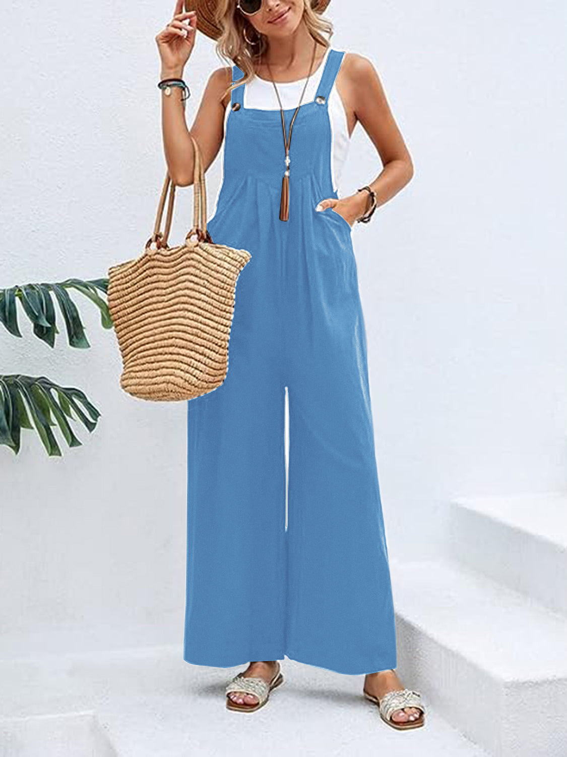 Full Size Wide Leg Overalls with Pockets Sunset and Swim   