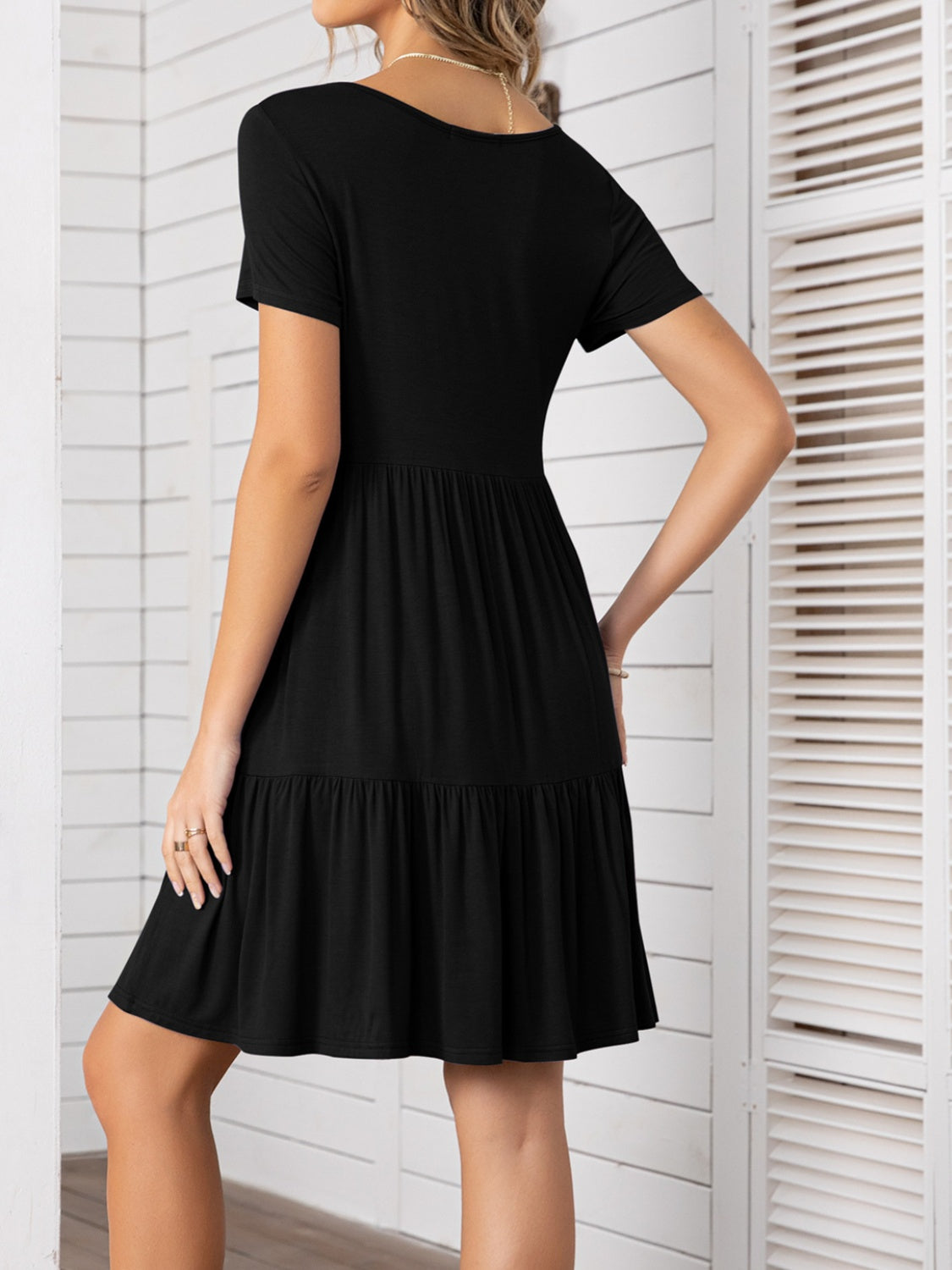 Round Neck Short Sleeve Mini Tee Dress Sunset and Swim Black S 