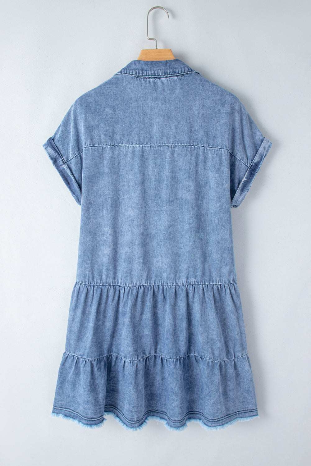 Raw Hem Collared Neck Short Sleeve Denim Dress Sunset and Swim   