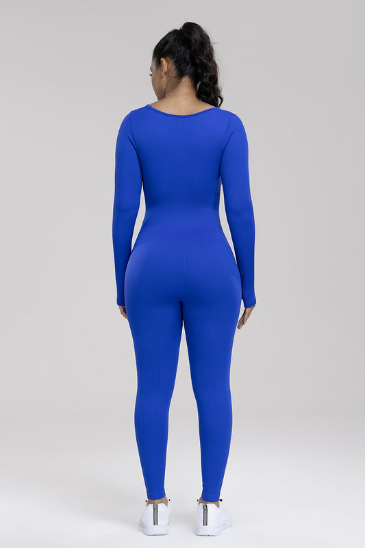 Square Neck Long Sleeve Active Jumpsuit  Sunset and Swim   