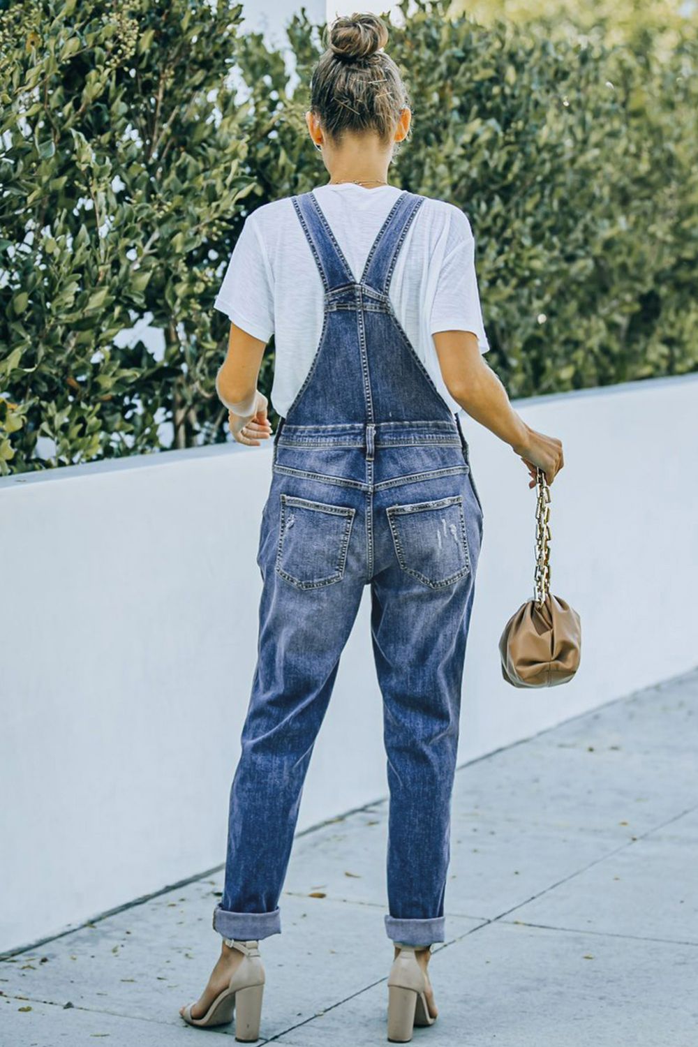 Pocketed Distressed Denim Overalls Sunset and Swim   