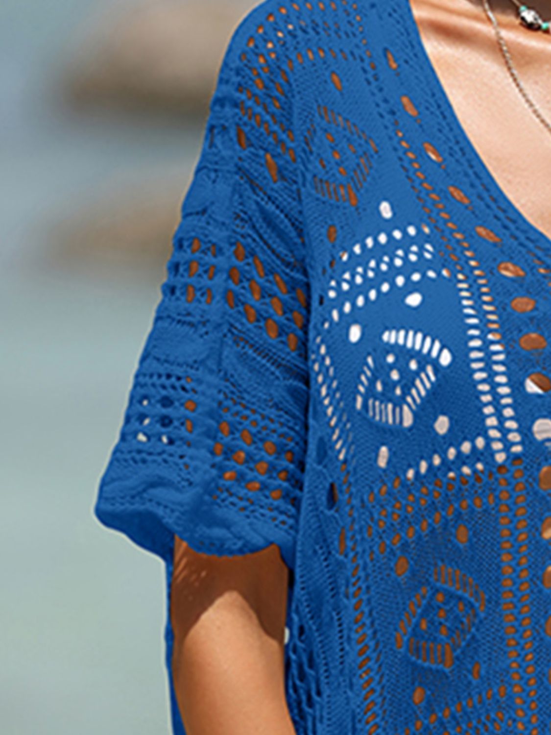 Sunset Vacation  Openwork Half Sleeve Beach Cover Up Sunset and Swim   