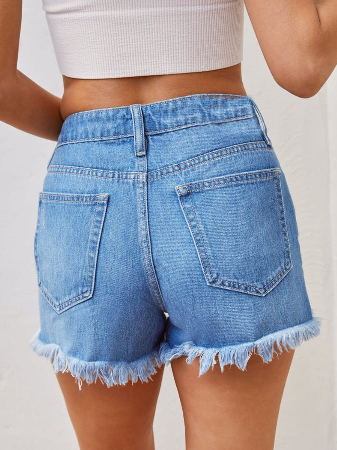 Distressed Raw Hem Denim Shorts Sunset and Swim   