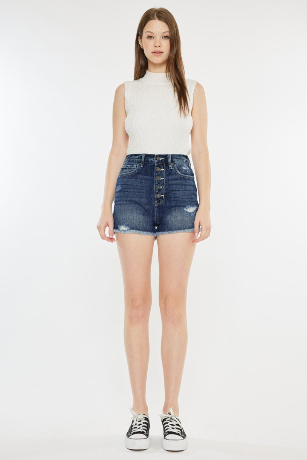 Kancan Raw Hem Button Fly Denim Shorts Sunset and Swim   