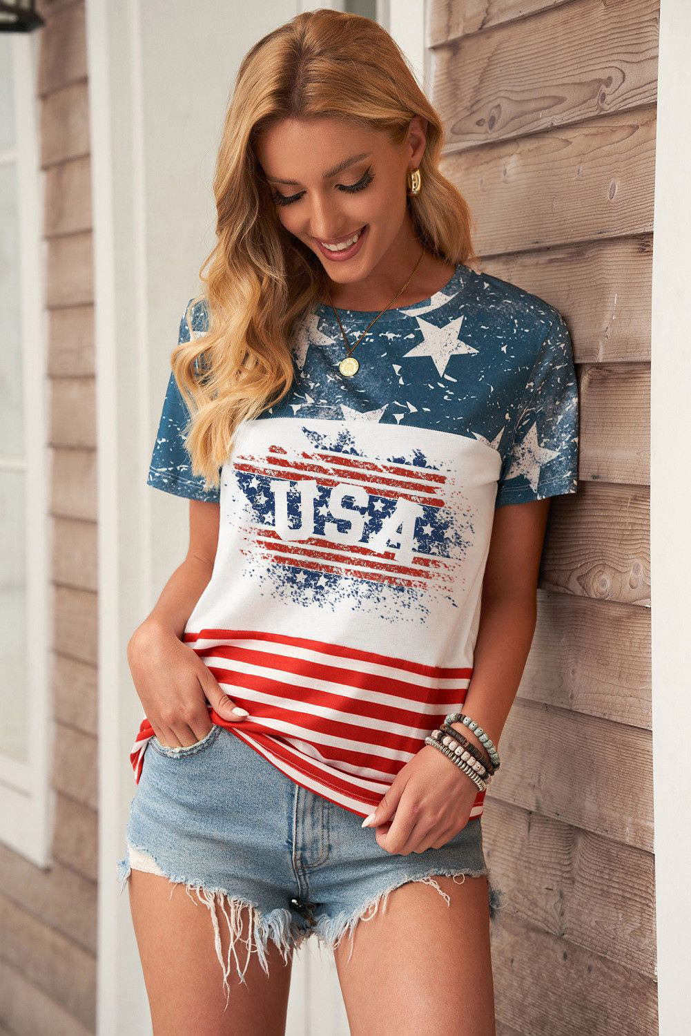 Stars and Stripes Color Block T-Shirt Sunset and Swim Multicolor S 