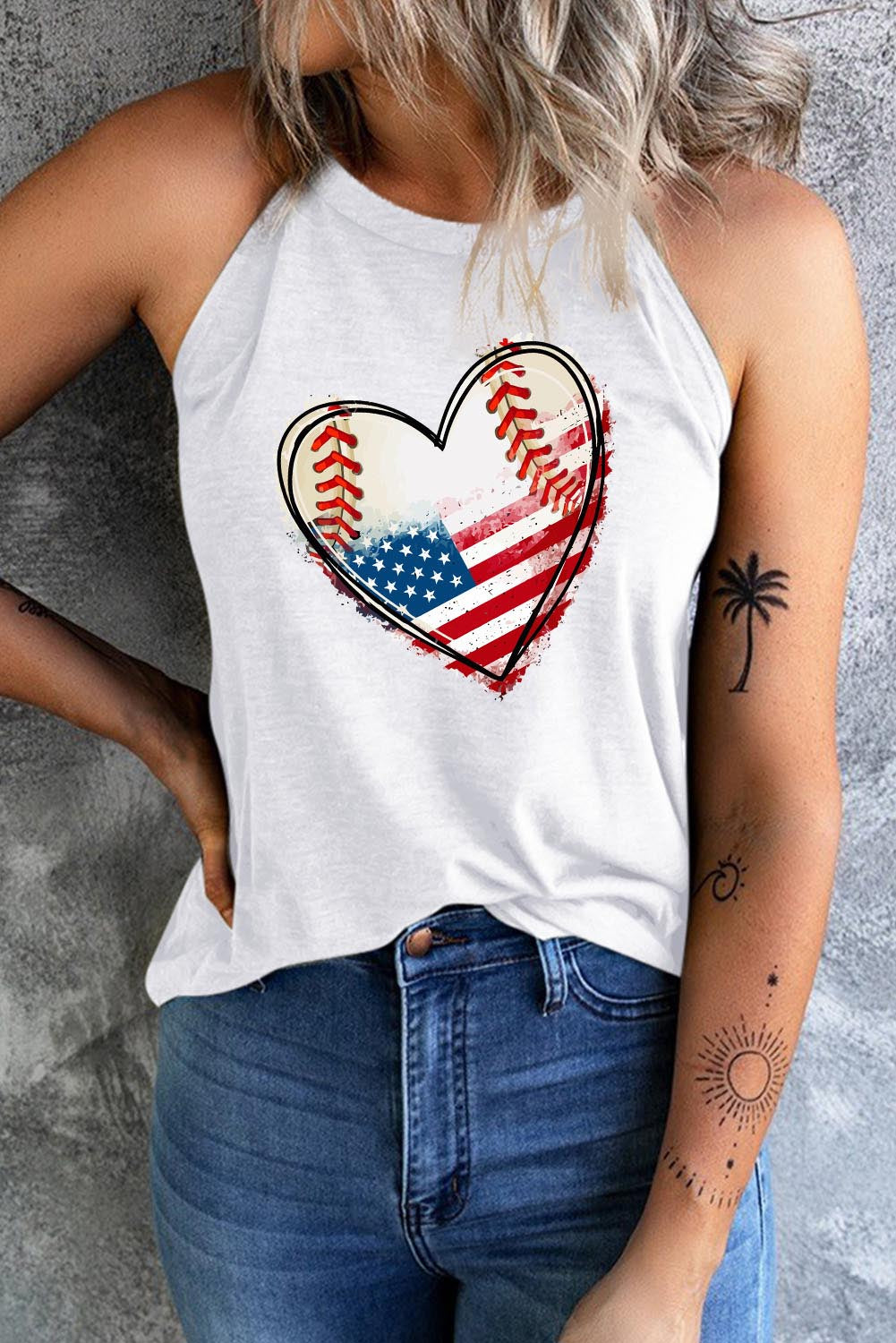 US Flag Heart Graphic Tank Sunset and Swim White XS 
