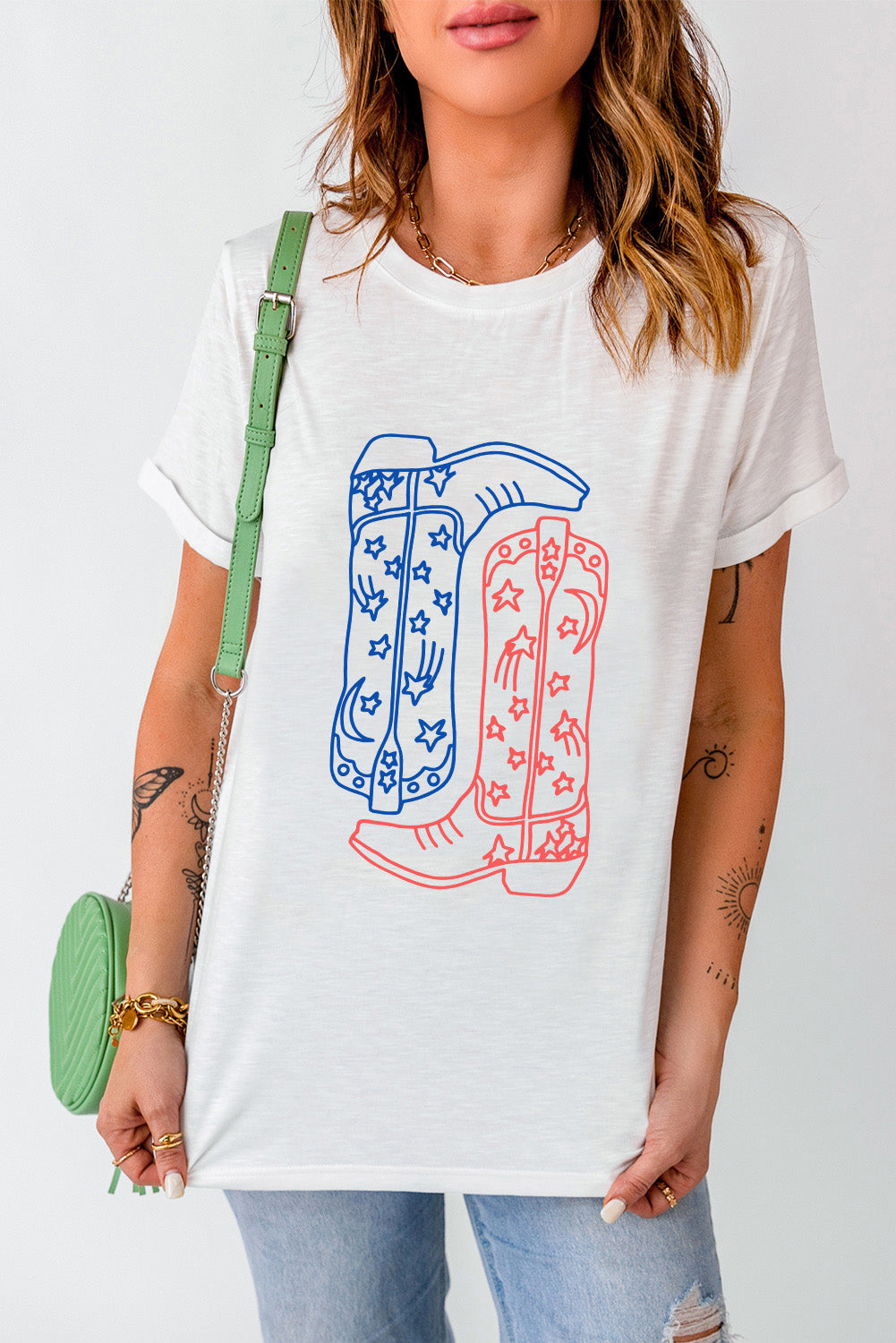 Sunset and Swim  Boot Graphic Round Neck Short Sleeve T-Shirt Sunset and Swim   