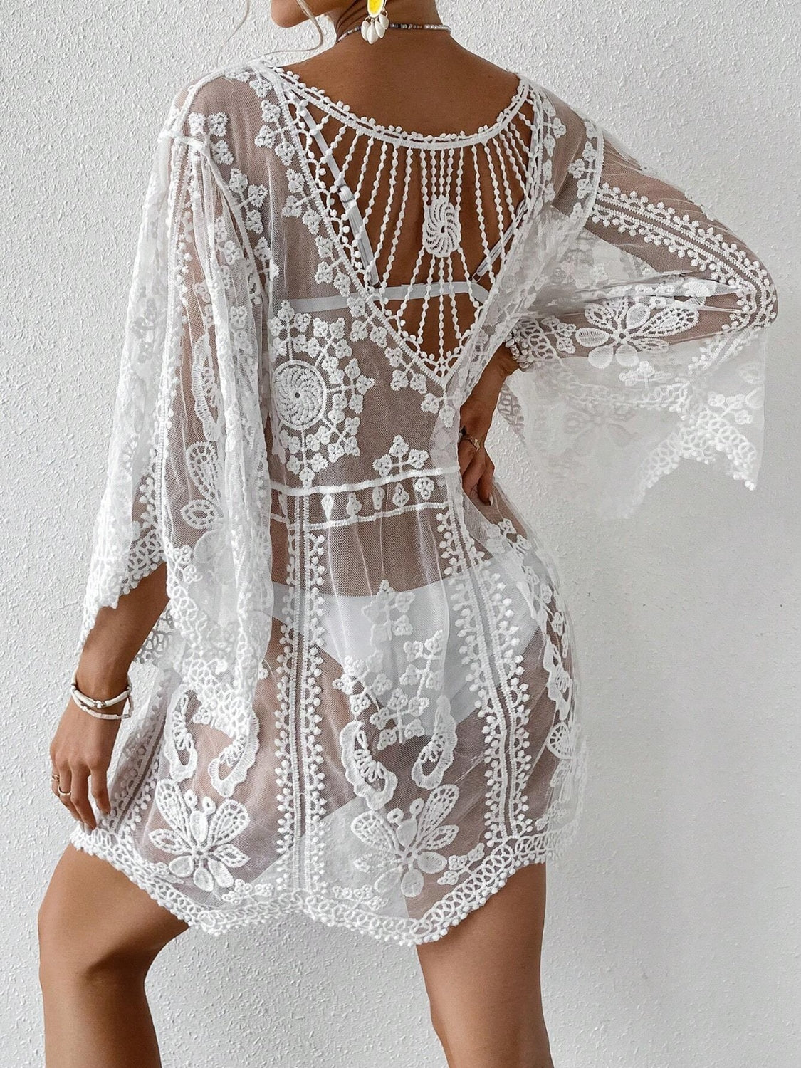 Sunset Vacation  Lace Round Neck Beach Cover Up Sunset and Swim   