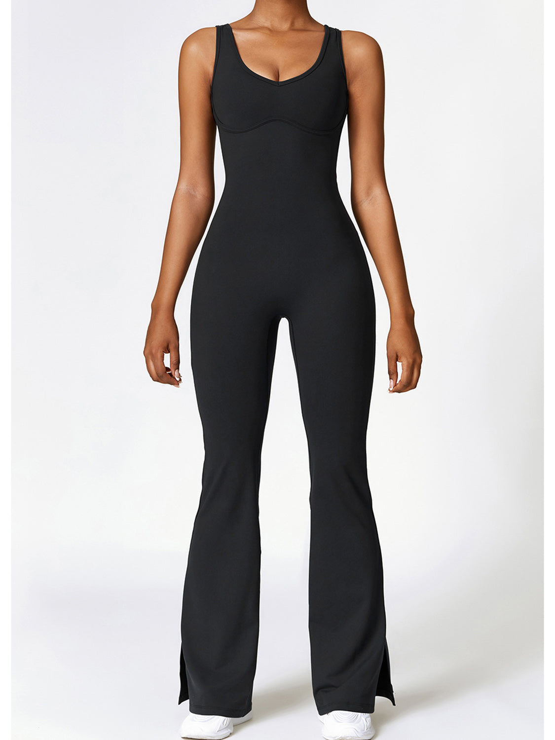 Sunset and Swim  Wide Strap Bootcut Slit Active Jumpsuit Sunset and Swim   