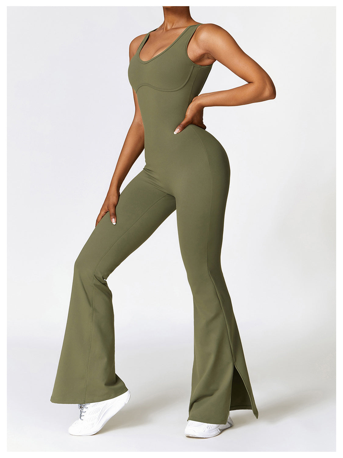 Sunset and Swim  Wide Strap Bootcut Slit Active Jumpsuit Sunset and Swim   